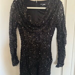 Fashion Nova Glittering Black Long Sleeve Dress